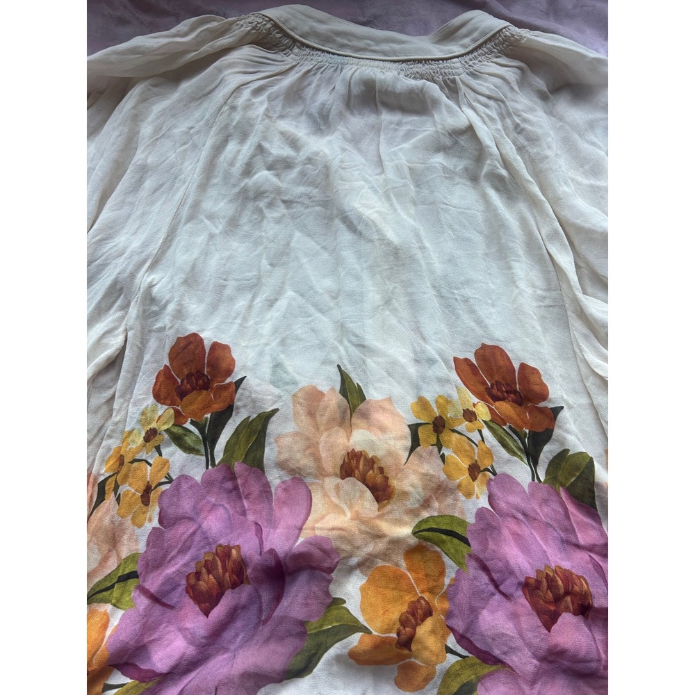 Farm Rio for Anthropologie Floral Print Beaded Tassel Blouse Cream Size M - Picture 5 of 6